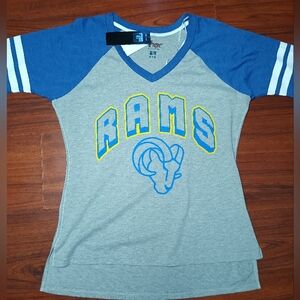 Women's G-III 4Her by Carl Banks Royal Los Angeles Rams v neck shirt sz medium